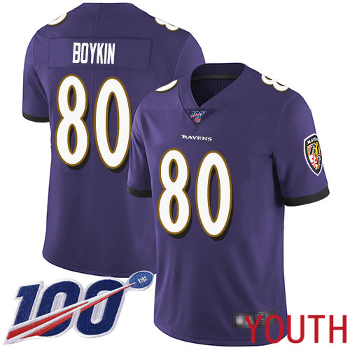 Baltimore Ravens Limited Purple Youth Miles Boykin Home Jersey NFL Football 80 100th Season Vapor Untouchable